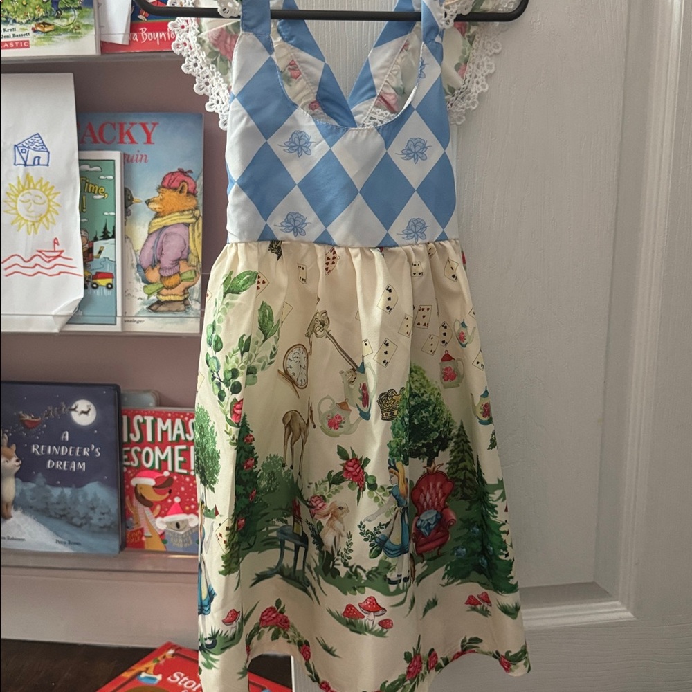 Charming Blue and Cream Alice in wonderland theme Dress preowned